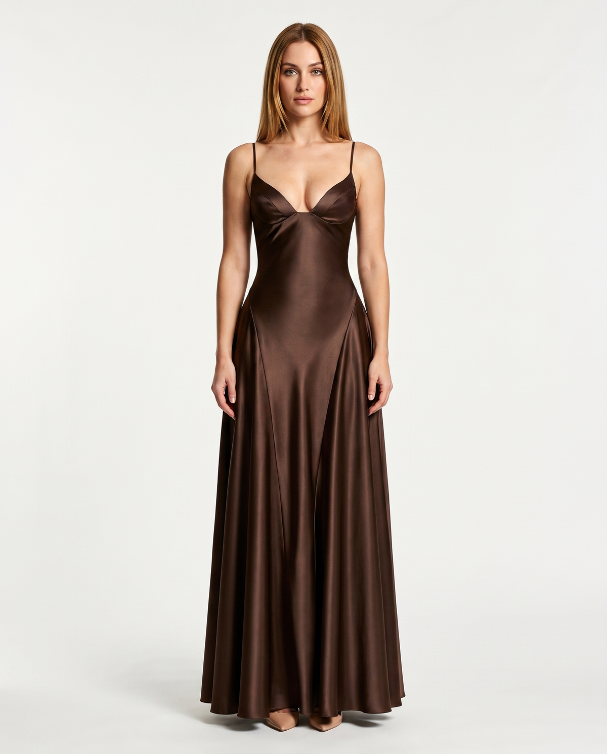 Abito lungo in raso con corsetto Ginevra