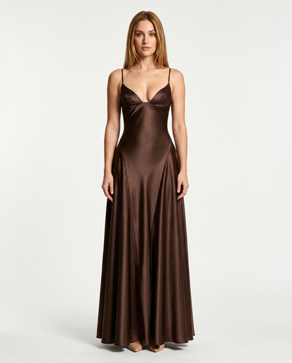 Abito lungo in raso con corsetto Ginevra