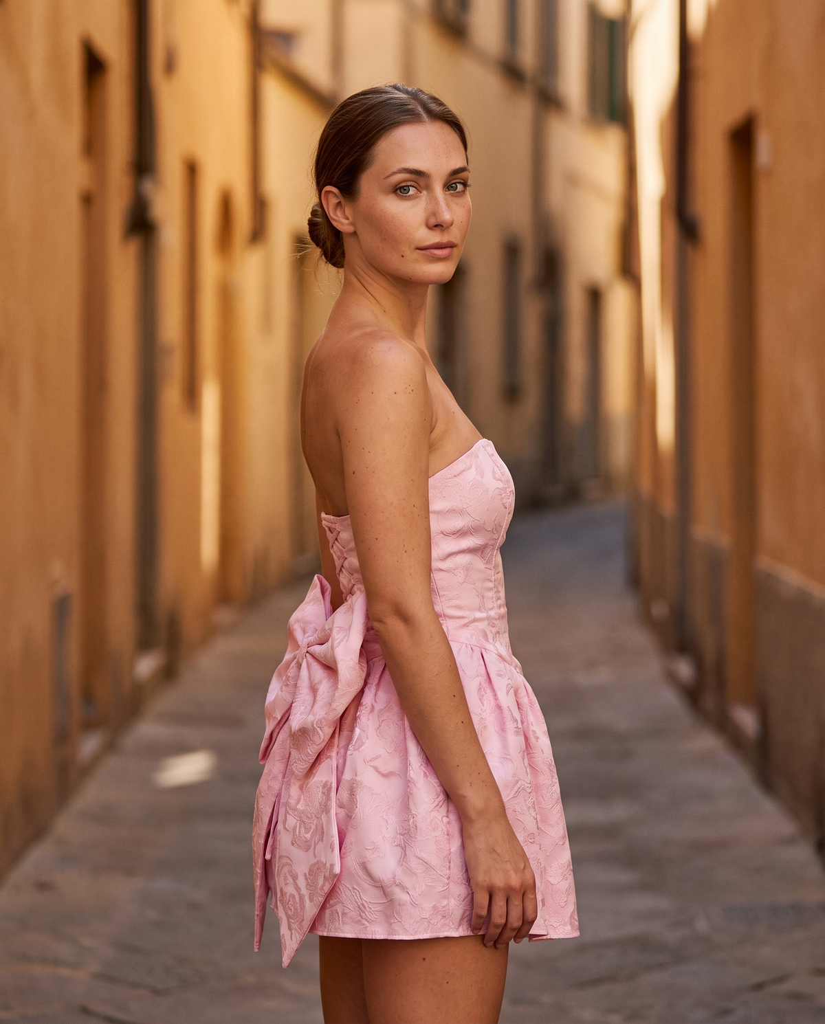 Abito corto in jacquard con fiocco Bianca