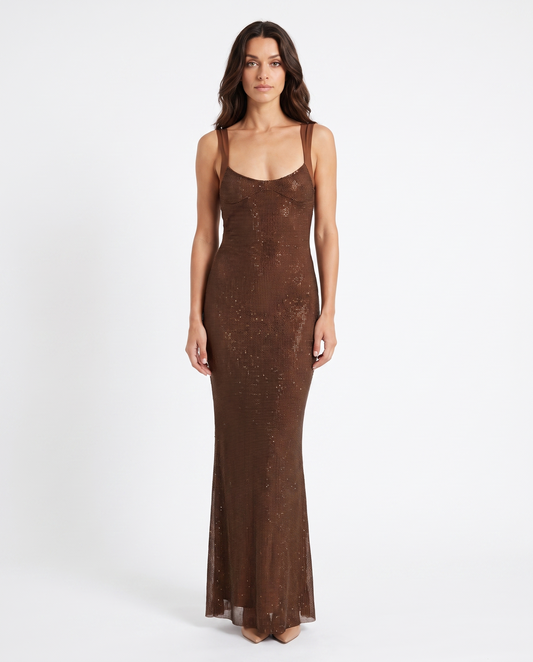 Abito lungo in tulle con cristalli Aurora