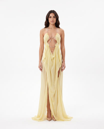 Abito lungo in tulle scollo profondo Dafne