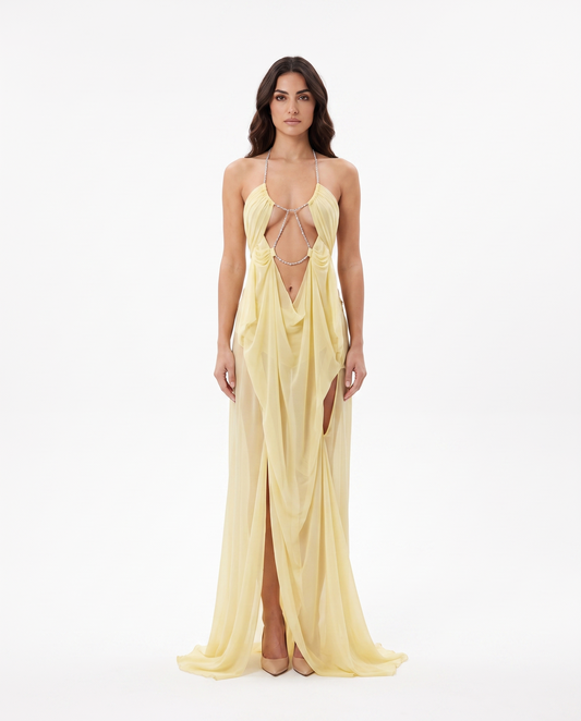 Abito lungo in tulle scollo profondo Dafne