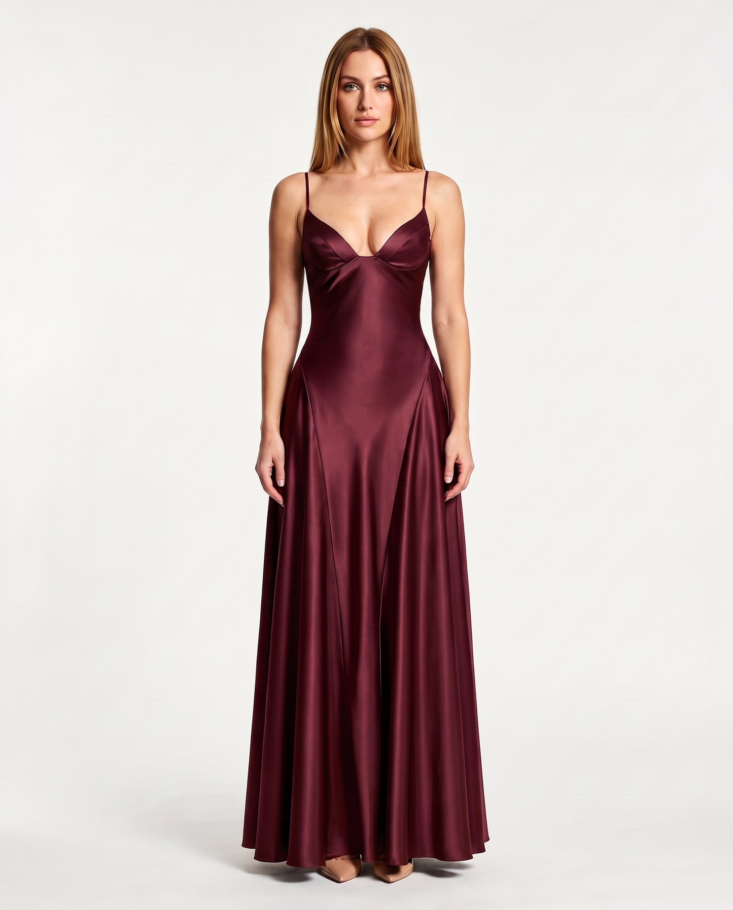 Abito lungo in raso con corsetto Ginevra