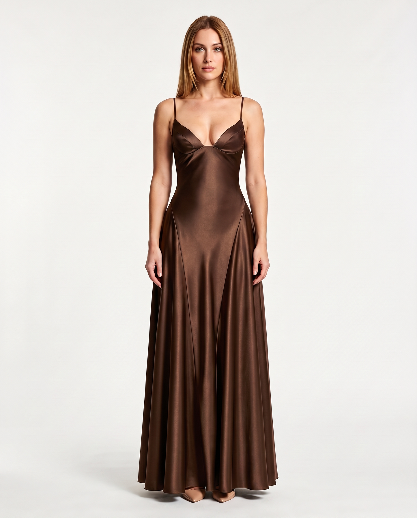 Abito lungo in raso con corsetto Ginevra