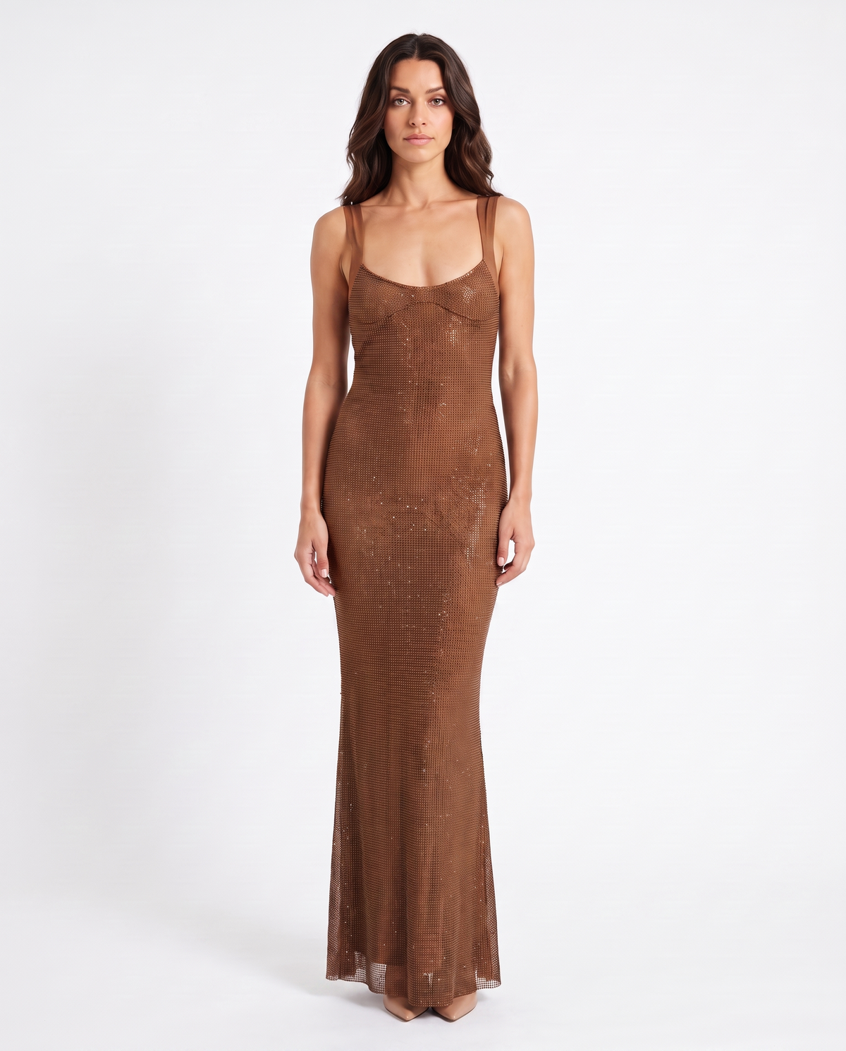 Abito lungo in tulle con cristalli Aurora