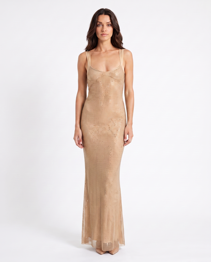 Abito lungo in tulle con cristalli Aurora