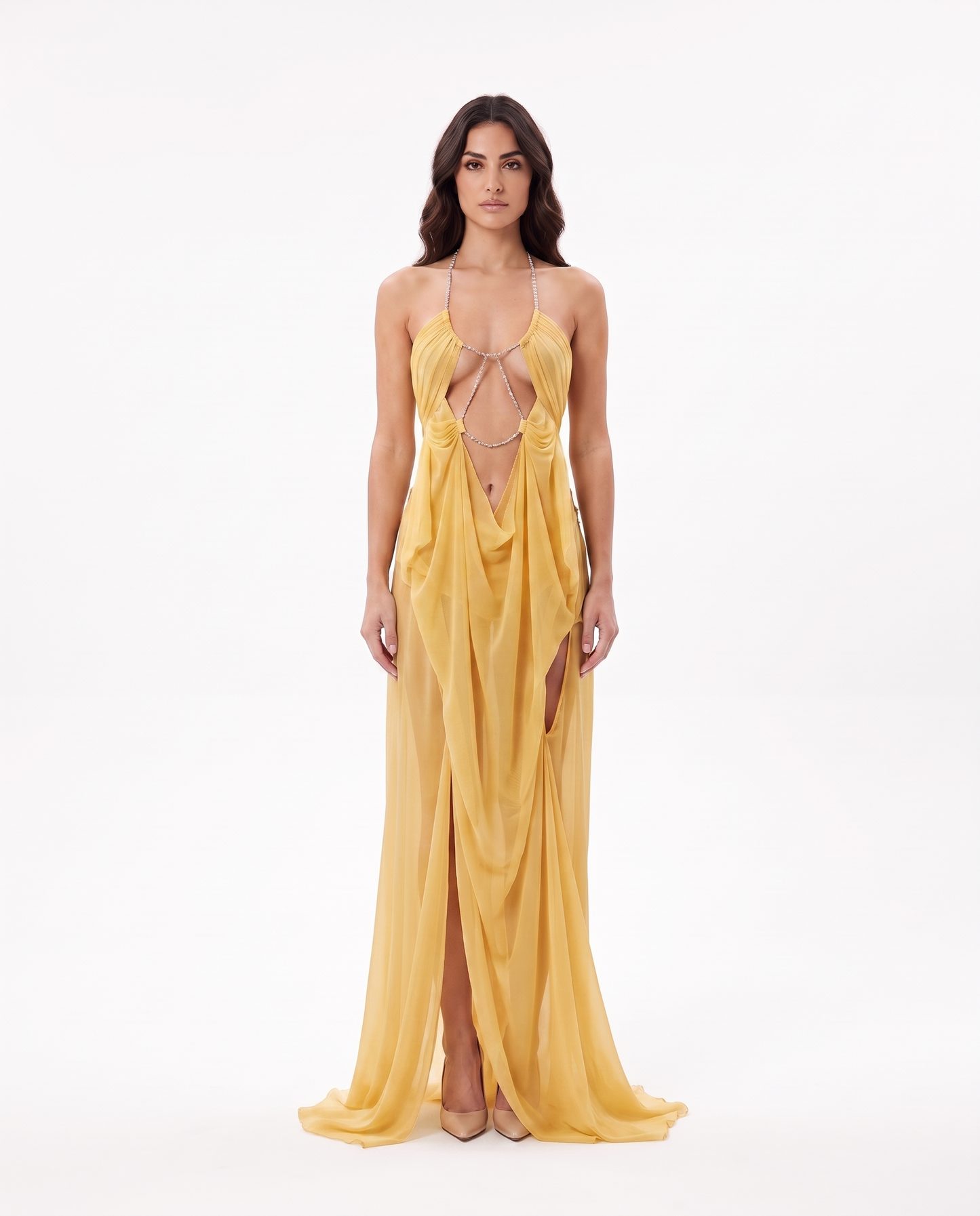 Abito lungo in tulle scollo profondo Dafne