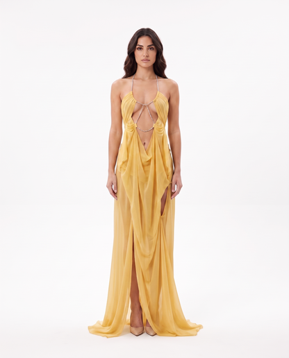 Abito lungo in tulle scollo profondo Dafne