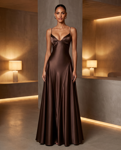 Abito lungo in raso con corsetto Ginevra