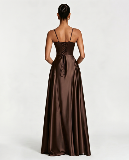 Abito lungo in raso con corsetto Ginevra